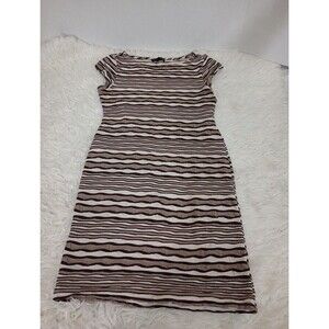 Sharagano Womens White & Brown Round Neck Short Sleeve Knee Length Dress 8